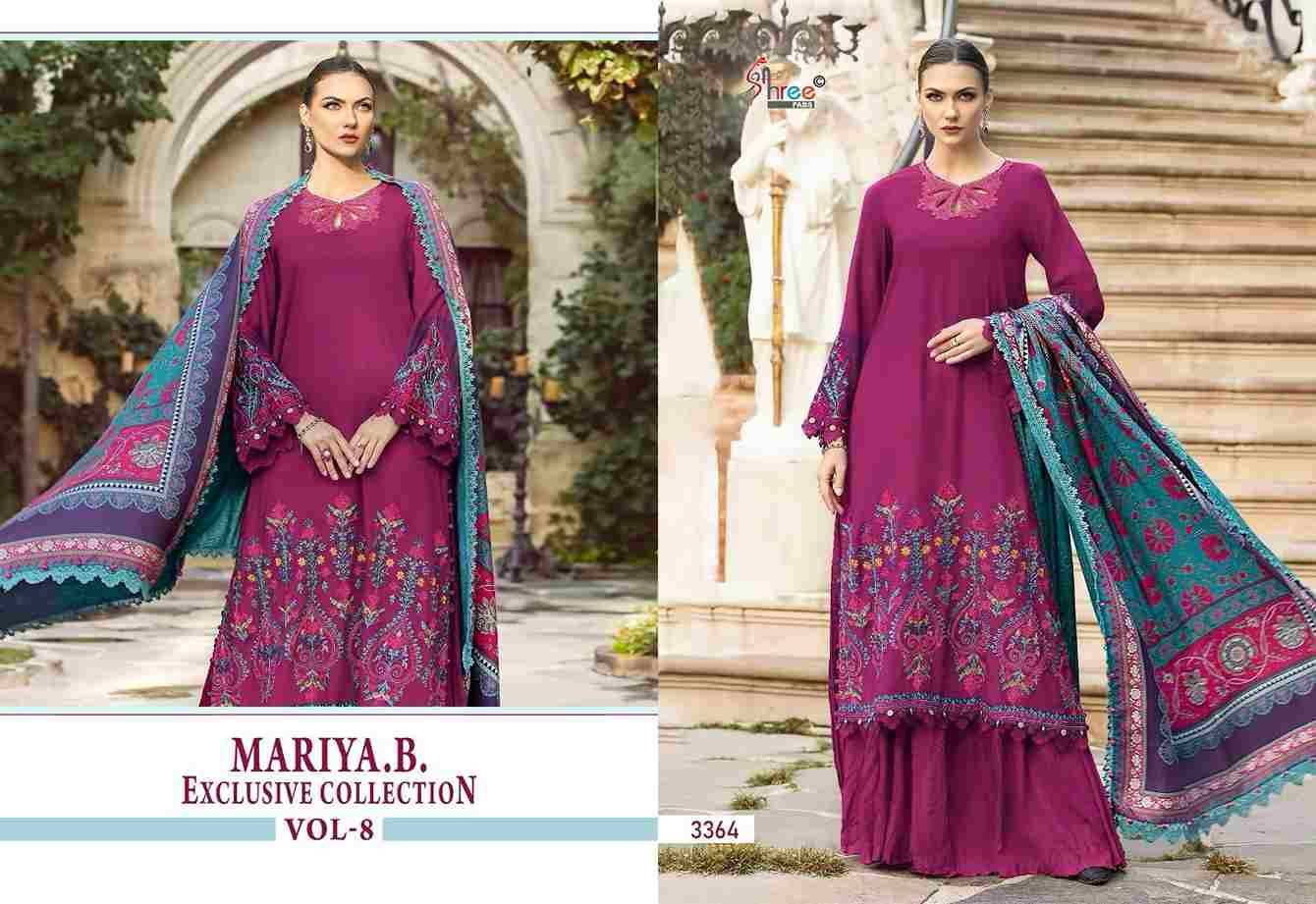 Mariya.B. Exclusive Collection Vol-8 By Shree Fabs 3361 To 3364 Series Designer Pakistani Suits Beautiful Fancy Stylish Colorful Party Wear & Occasional Wear Pure Rayon Cotton With Embroidery Dresses At Wholesale Price